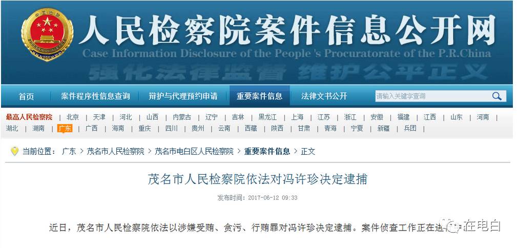 电白区冯许珍最新动态曝光